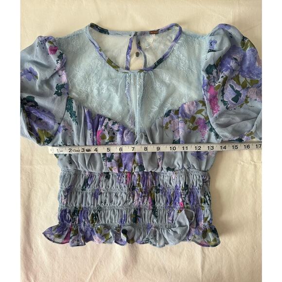 Free People Daphne Blouse in Silver Blue Combo Size S - Picture 9 of 10